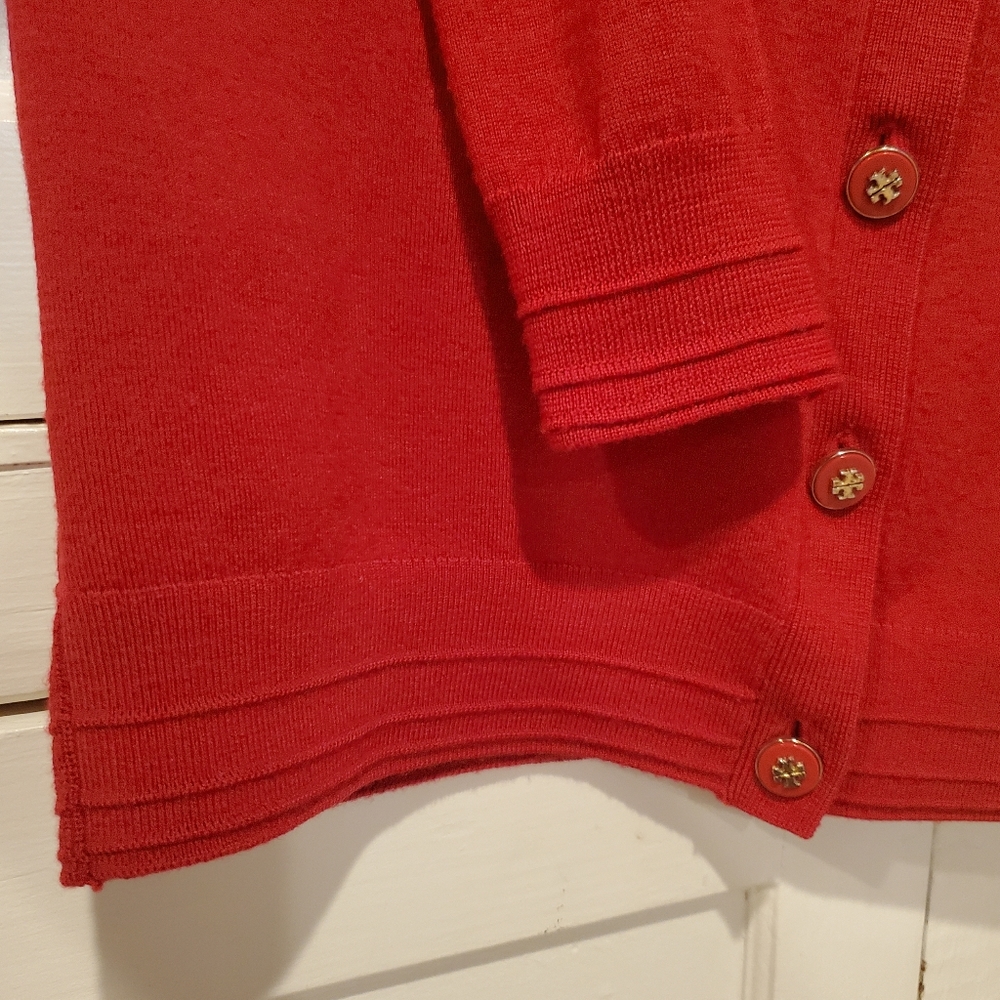 Tory Burch Madison Knit Cardigan Logo Buttons Womens XSmall Red - Picture 4 of 6